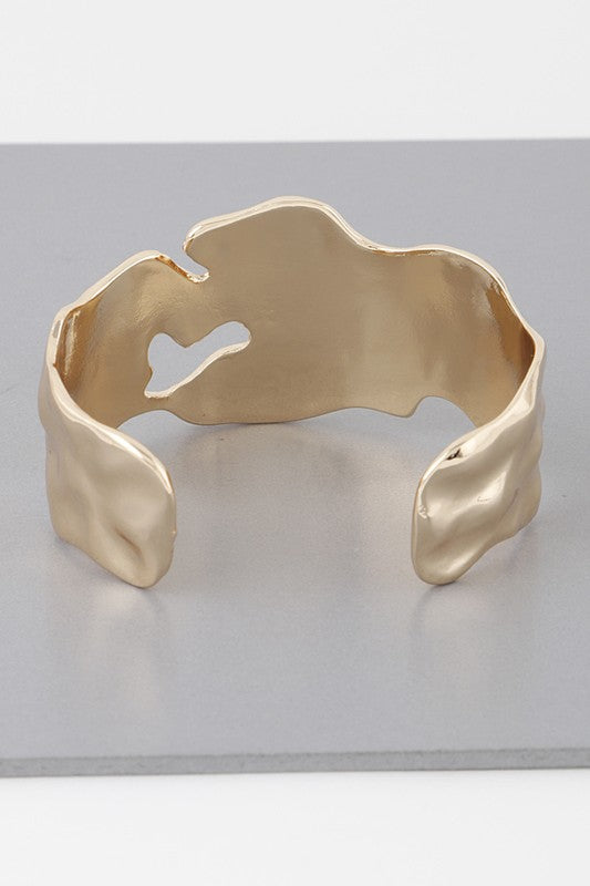 Gold Hammered Abstract Open Cuff Bracelet