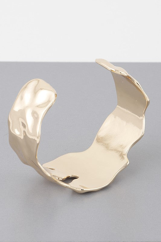 Gold Hammered Abstract Open Cuff Bracelet