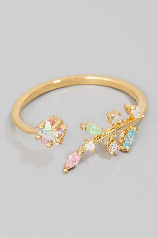 Adjustable Sparkling Star Leaf Open Ring