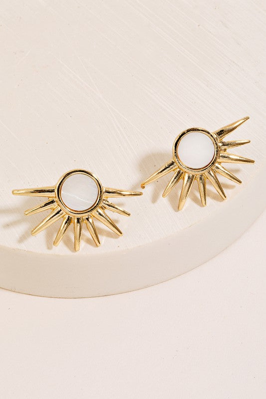 Golden Seashell Sunburst Stud Earrings