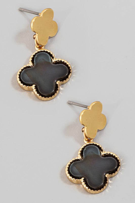 Gold Clover Charm Stud Earrings