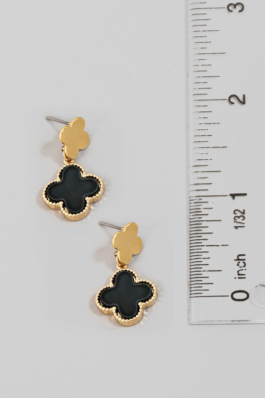 Gold Clover Charm Stud Earrings