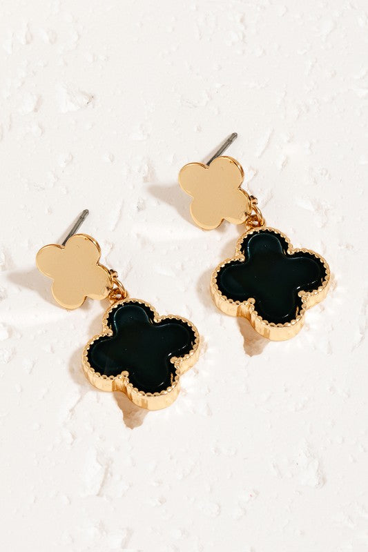 Gold Clover Charm Stud Earrings