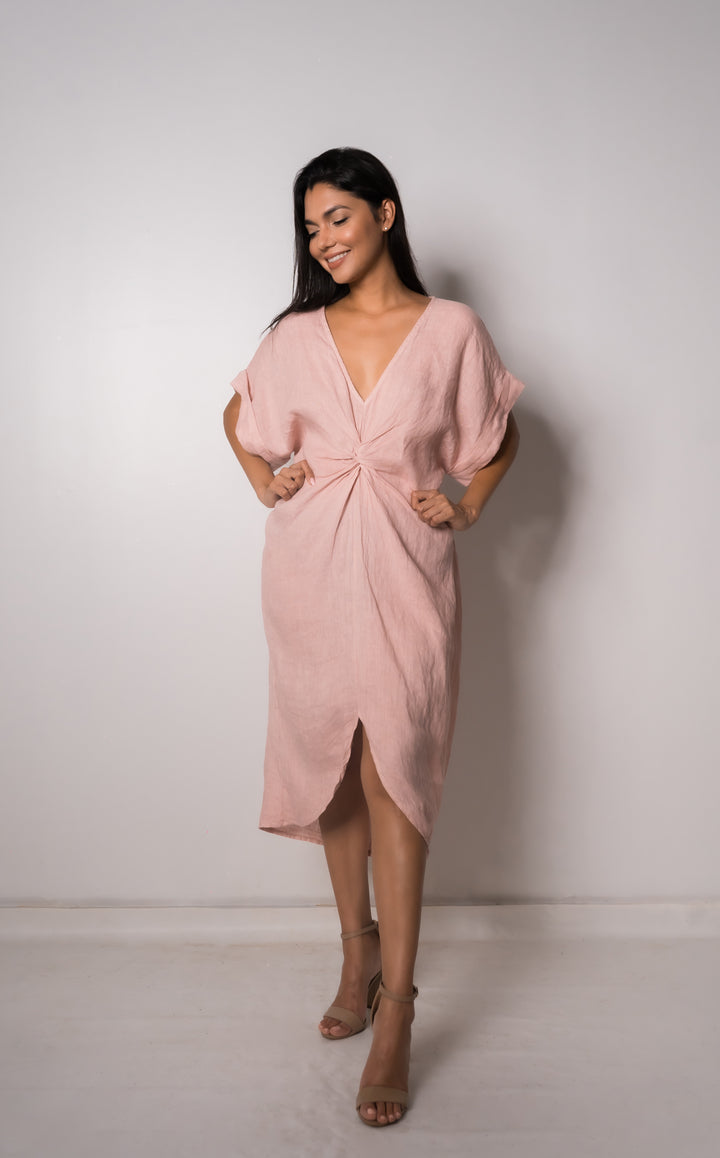 Orchid Twist Front Midi Dress