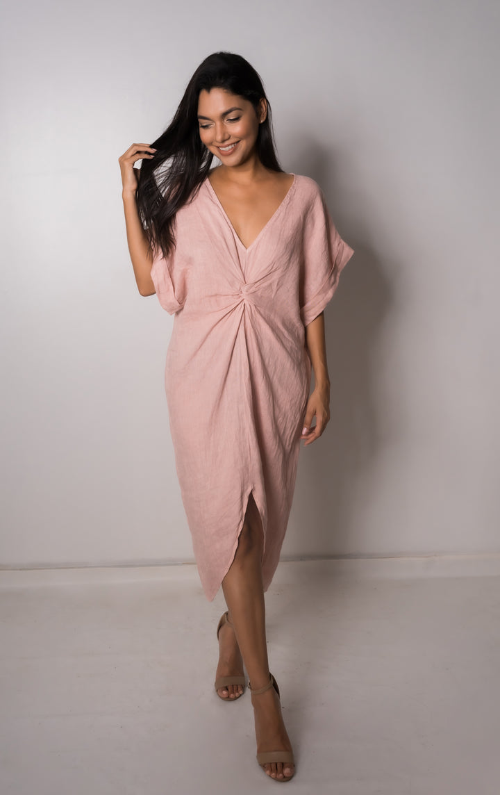 Orchid Twist Front Midi Dress