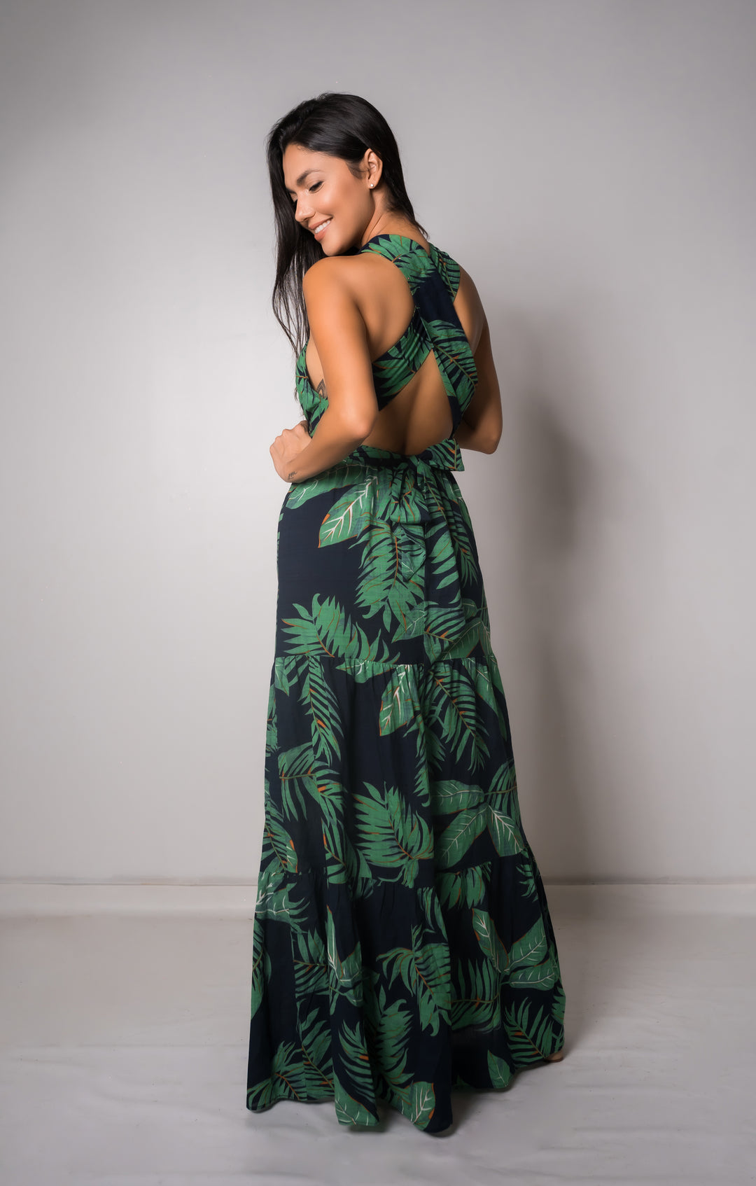 Palm Halter Neck Maxi Dress