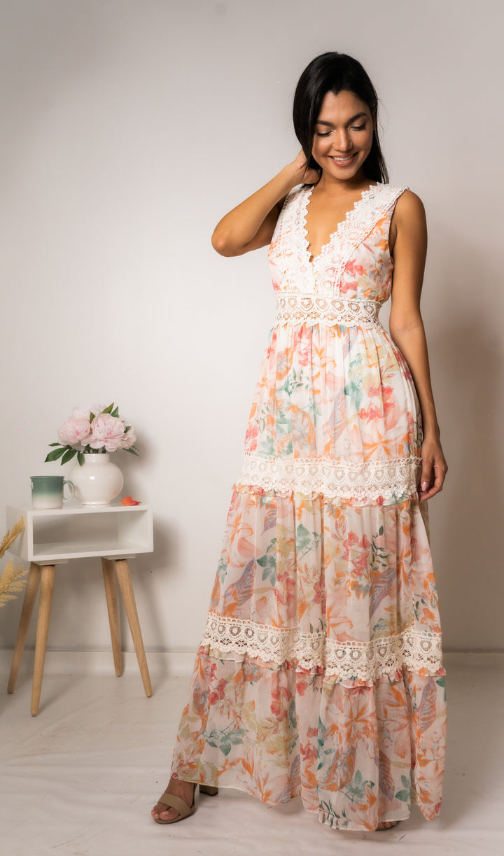 Peach and Cream Maxi Dress