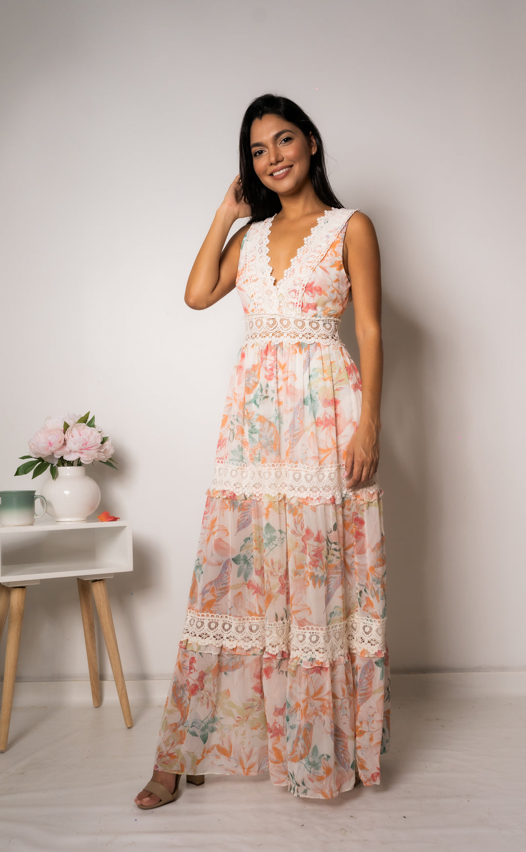 Peach and Cream Maxi Dress