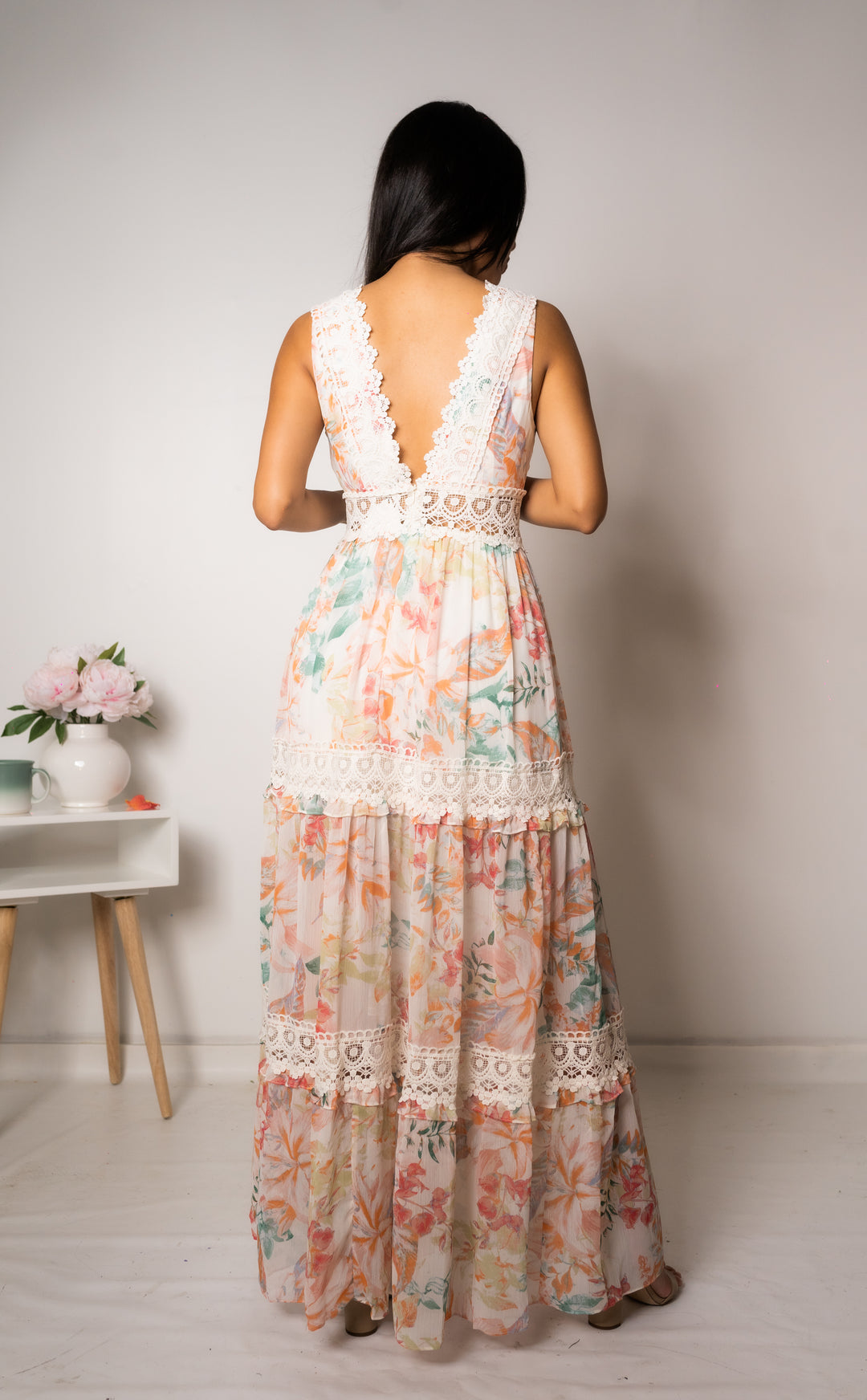 Peach and Cream Maxi Dress