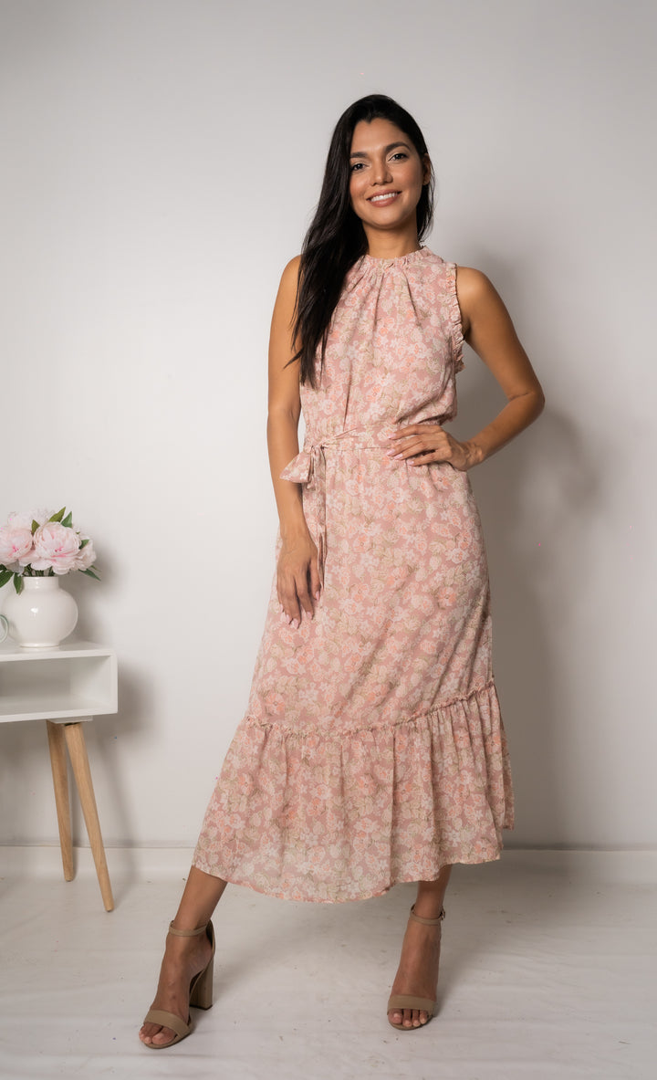 Vestido midi rosa peonía