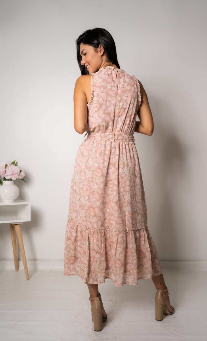 Vestido midi rosa peonía