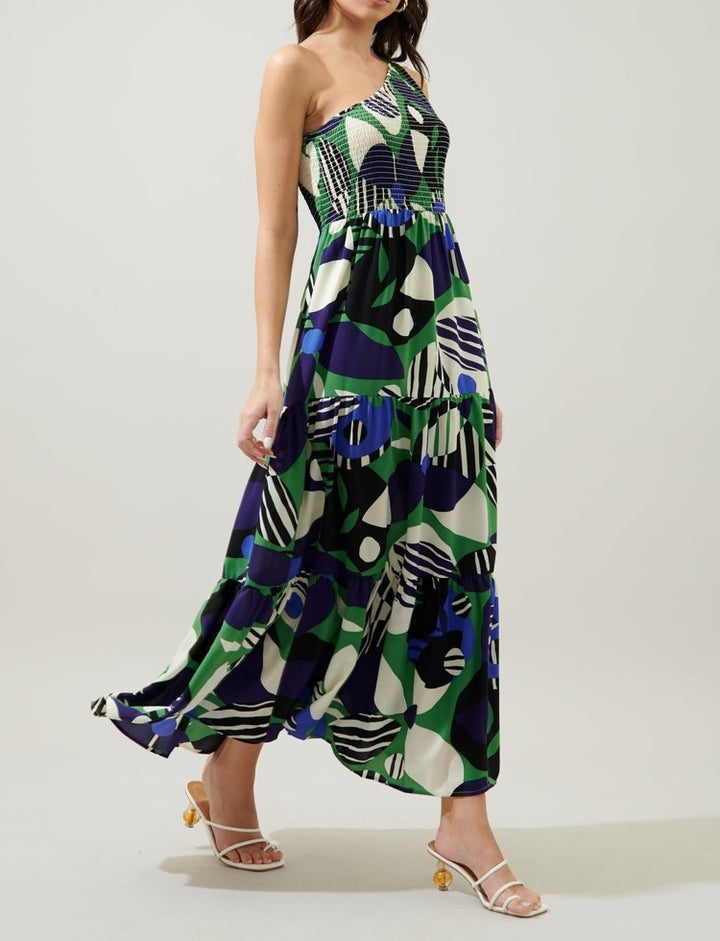 Funky Smocked One Shoulder Maxi Dress